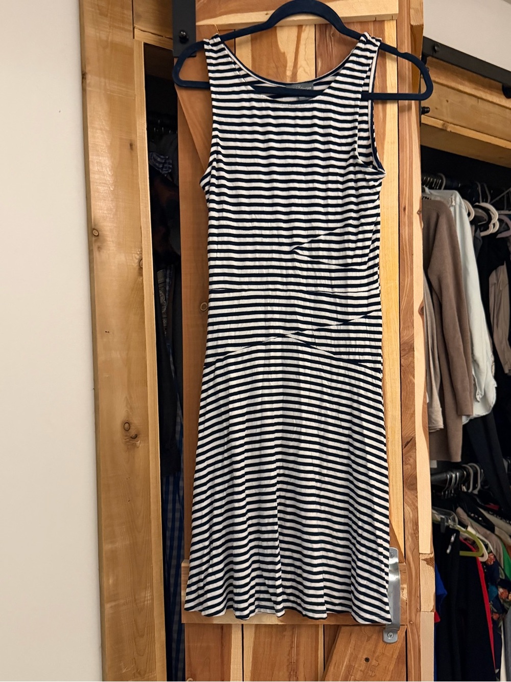 Market & Spruce Navy and White Striped Sleeveless A-Line Dress